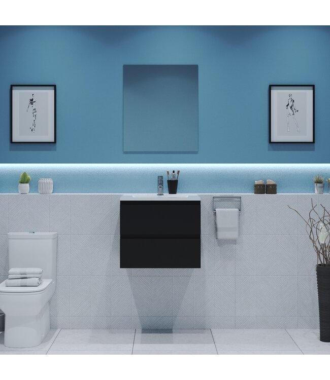 GLISS DESIGN Gliss Project Badkamermeubel 60 cm Mat Zwart met wastafel Mat Zwart