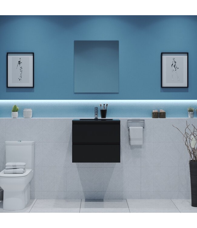 Gliss Project Badkamermeubel 60 cm Mat Zwart met wastafel Mat Wit