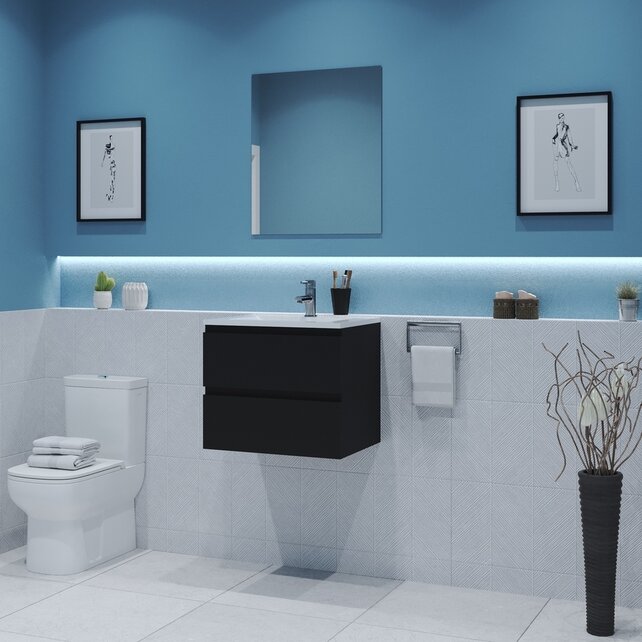 Gliss Project Badkamermeubel 60 cm Mat Zwart met wastafel Mat Wit