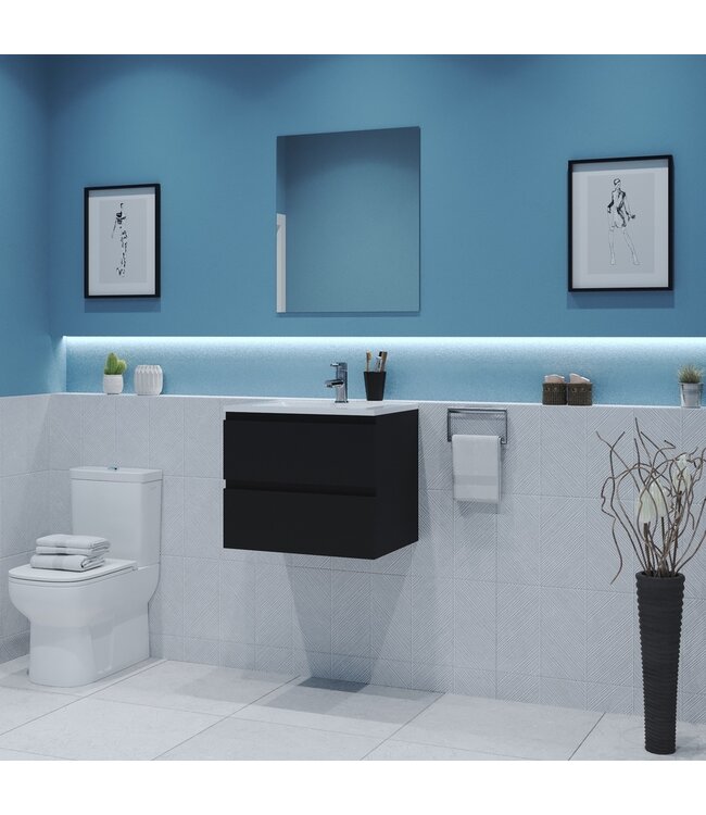 Gliss Project Badkamermeubel 60 cm Mat Zwart met wastafel Mat Wit