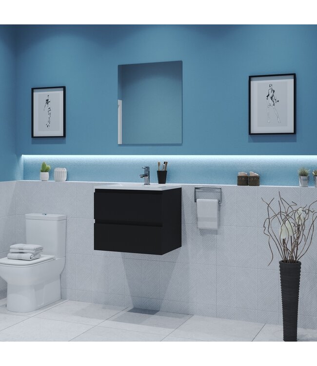 Gliss Project Badkamermeubel 60 cm Mat Zwart met wastafel Glans Wit