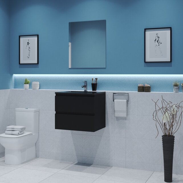 Gliss Project Badkamermeubel 60 cm Mat Zwart met wastafel Glans Wit