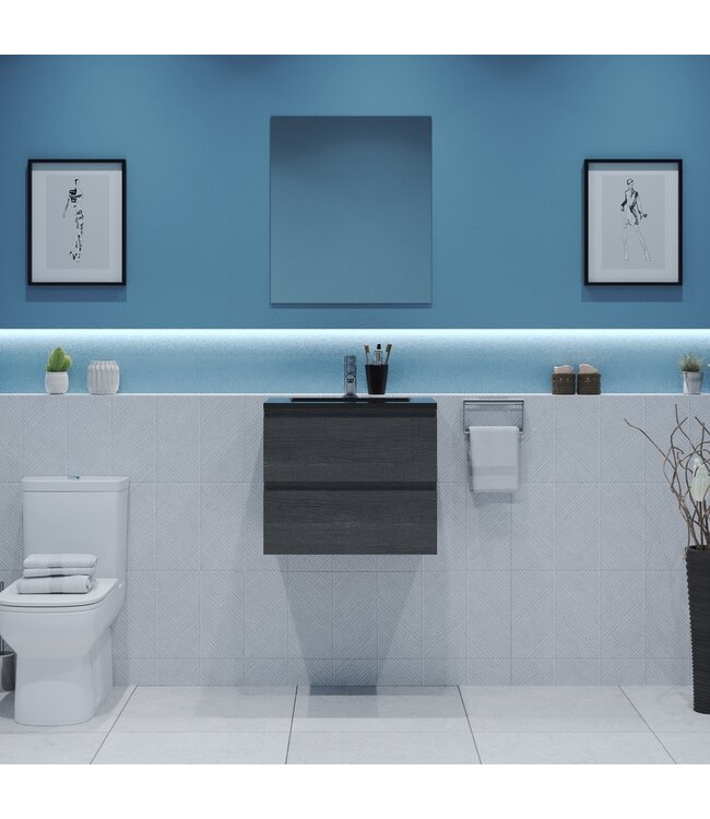 GLISS DESIGN Gliss Project Badkamermeubel 60 cm Frey Oak met wastafel Glans Wit