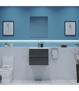 GLISS DESIGN Gliss Project Badkamermeubel 60 cm Frey Oak met wastafel Glans Wit