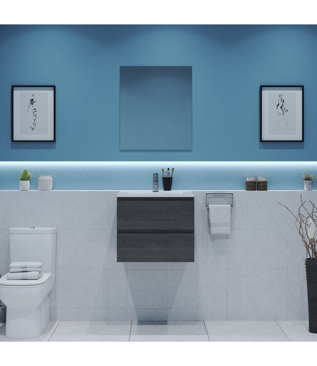 GLISS DESIGN Gliss Project Badkamermeubel 60 cm Frey Oak met wastafel Glans Wit