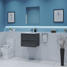 Gliss Project Badkamermeubel 60 cm Frey Oak met wastafel Mat Wit