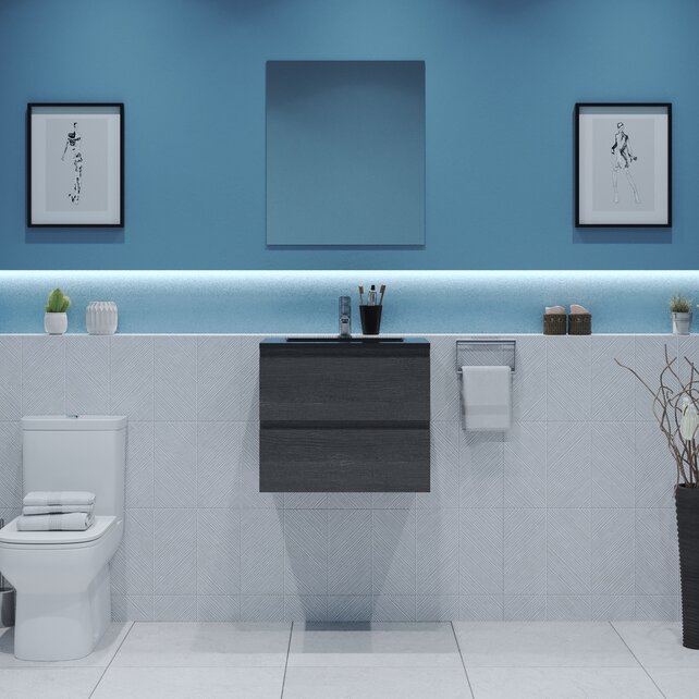 Gliss Project Badkamermeubel 60 cm Frey Oak met wastafel Mat Wit Gliss Project Badkamermeubel 60 cm Frey Oak met wastafel Mat Wit