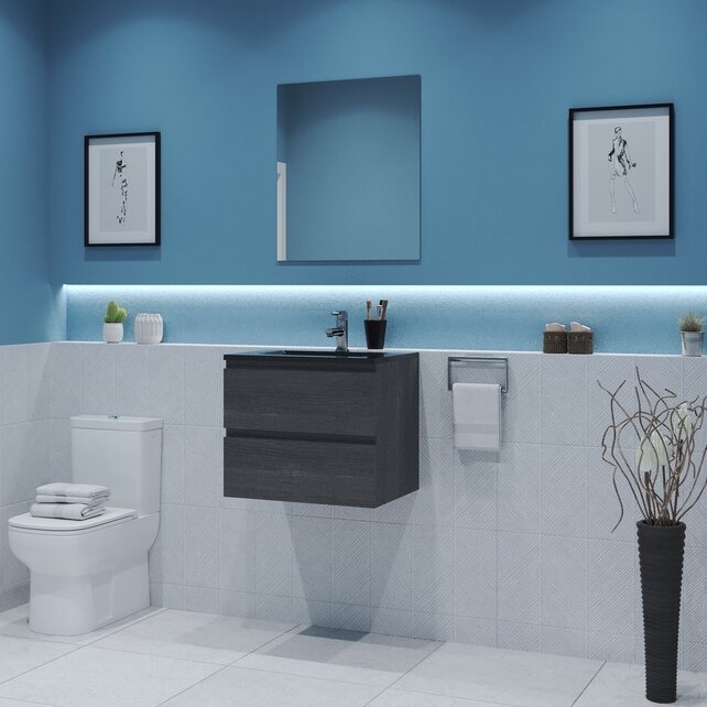 Gliss Project Badkamermeubel 60 cm Frey Oak met wastafel Mat Wit Gliss Project Badkamermeubel 60 cm Frey Oak met wastafel Mat Wit