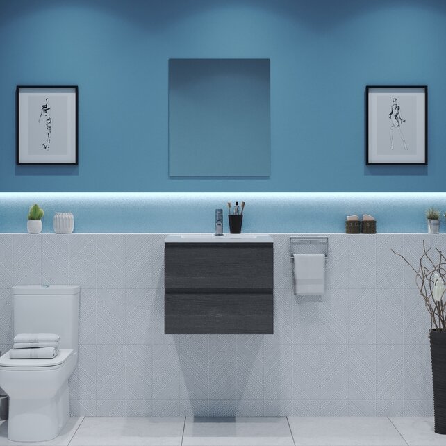 Gliss Project Badkamermeubel 60 cm Frey Oak met wastafel Mat Wit Gliss Project Badkamermeubel 60 cm Frey Oak met wastafel Mat Wit