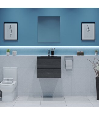 GLISS DESIGN Gliss Project Badkamermeubel 60 cm Frey Oak met wastafel Mat Zwart