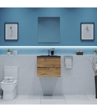 GLISS DESIGN Gliss Project Badkamermeubel 60 cm Dakota Oak met wastafel Mat Zwart