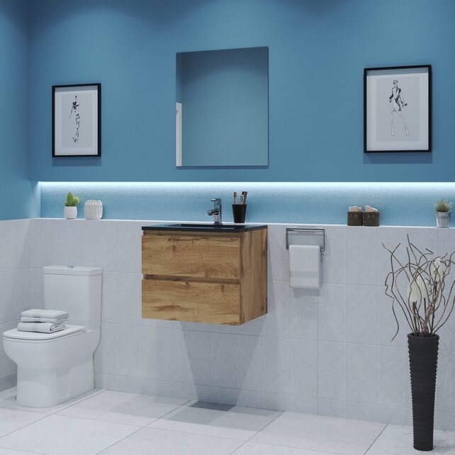 Gliss Project Badkamermeubel 60 cm Dakota Oak met wastafel Mat Wit