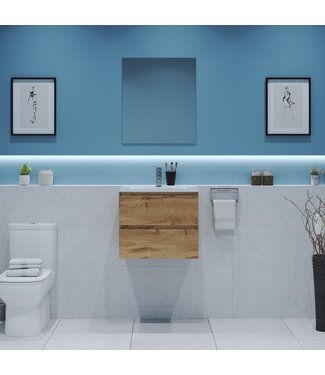 GLISS DESIGN Gliss Project Badkamermeubel 60 cm Dakota Oak met wastafel Mat Wit