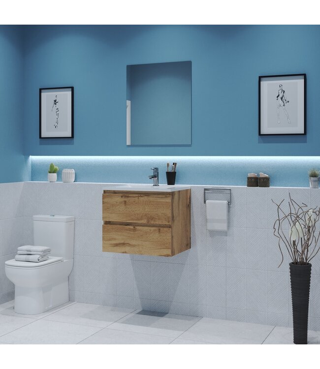 GLISS DESIGN Gliss Project Badkamermeubel 60 cm Dakota Oak met wastafel Mat Wit