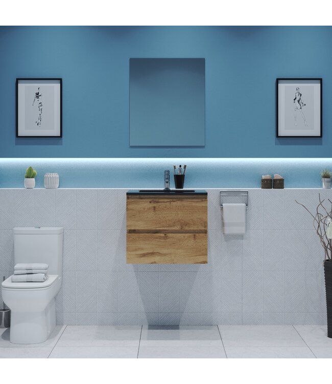 GLISS DESIGN Gliss Project Badkamermeubel 60 cm Dakota Oak met wastafel Glans Wit