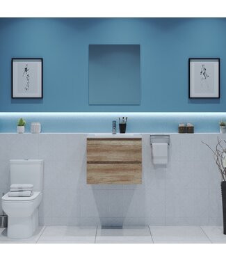 GLISS DESIGN Gliss Project Badkamermeubel 60 cm Canyon Oak met wastafel Glans Wit