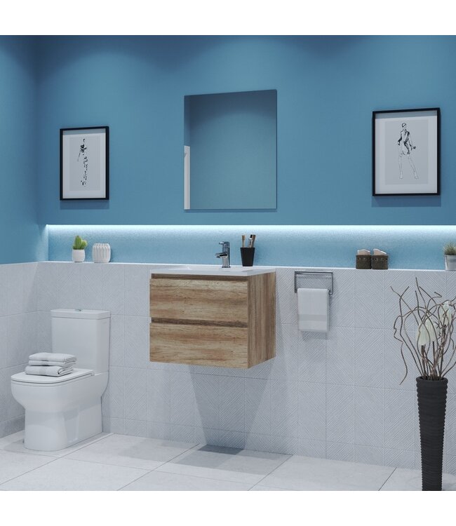 GLISS DESIGN Gliss Project Badkamermeubel 60 cm Canyon Oak met wastafel Mat Wit