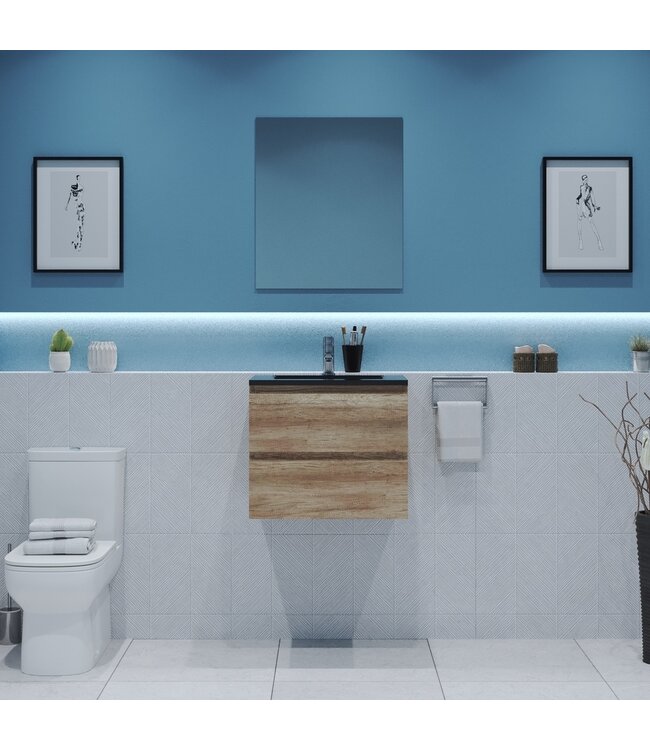 GLISS DESIGN Gliss Project Badkamermeubel 60 cm Canyon Oak met wastafel Mat Wit