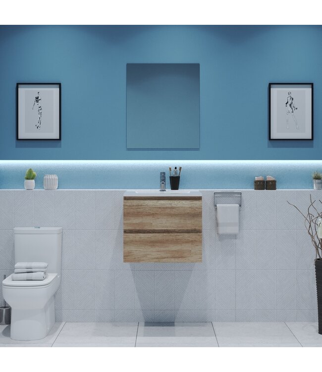 Gliss Project Badkamermeubel 60 cm Canyon Oak met wastafel Mat Zwart