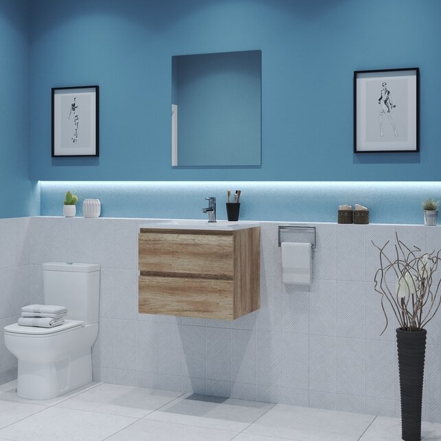 Gliss Project Badkamermeubel 60 cm Canyon Oak met wastafel Mat Zwart