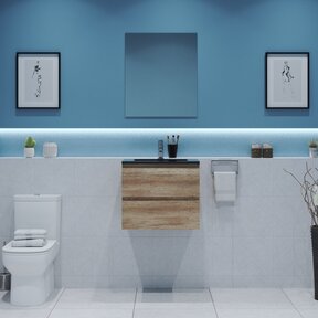 Gliss Project Badkamermeubel 60 cm Canyon Oak met wastafel Mat Zwart