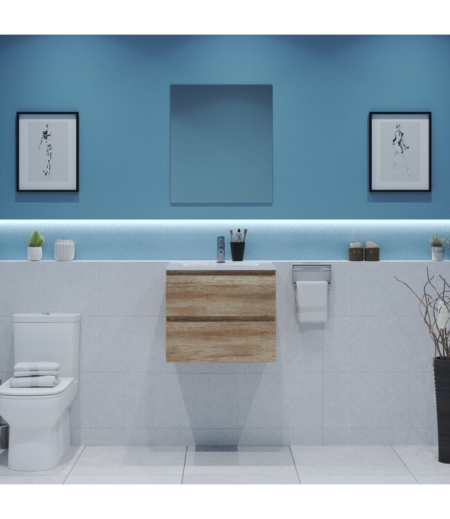 Gliss Project Badkamermeubel 60 cm Canyon Oak met wastafel Mat Zwart