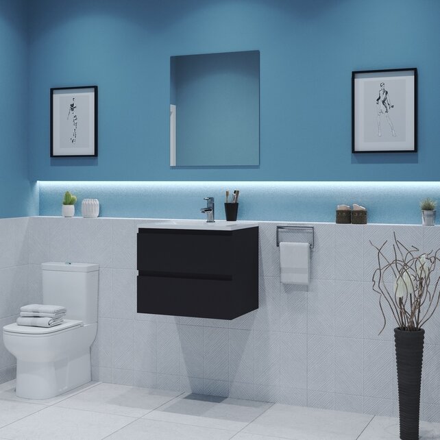 Gliss Project Badkamermeubel 60 cm Glans Antraciet met wastafel Mat Zwart