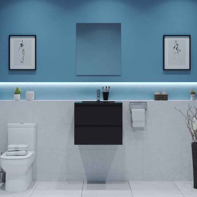 Gliss Project Badkamermeubel 60 cm Glans Antraciet met wastafel Mat Zwart