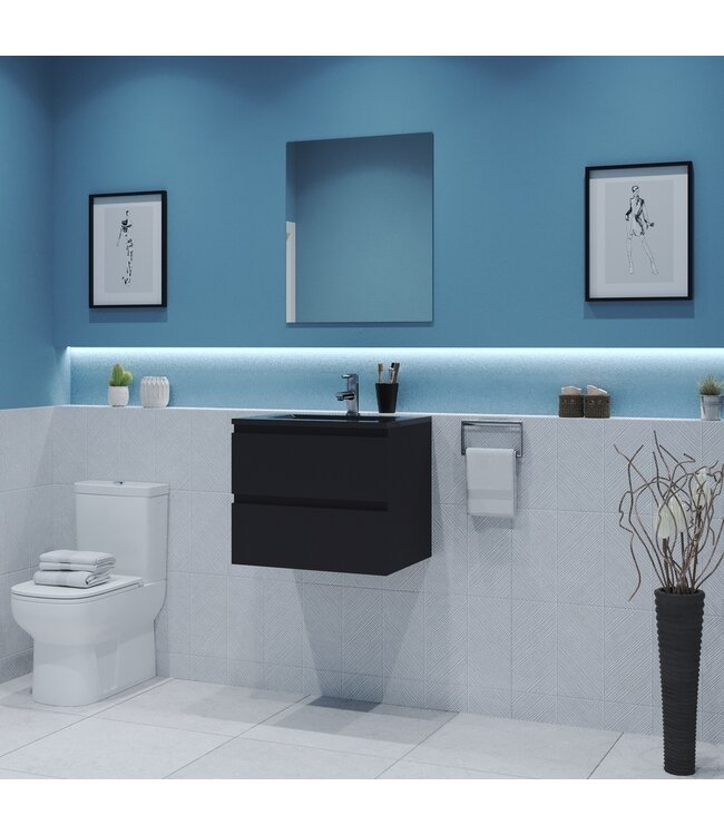 Gliss Project Badkamermeubel 60 cm Glans Antraciet met wastafel Mat Zwart