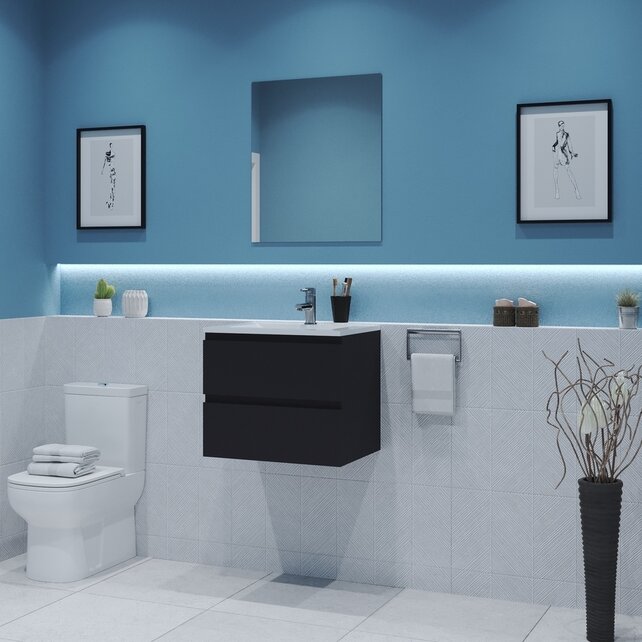 Gliss Project Badkamermeubel 60 cm Glans Antraciet met wastafel Mat Zwart