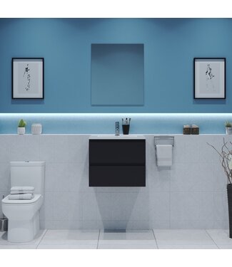 GLISS DESIGN Gliss Project Badkamermeubel 60 cm Glans Antraciet met wastafel Mat Wit