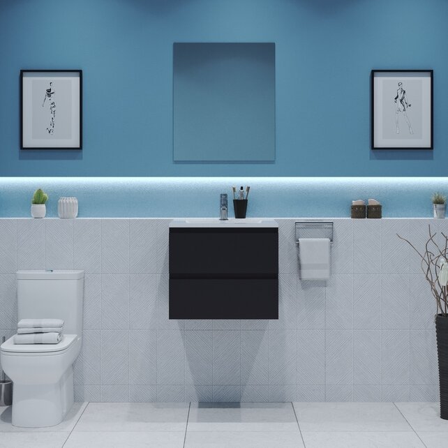 Gliss Project Badkamermeubel 60 cm Glans Antraciet met wastafel Mat Wit Gliss Project Badkamermeubel 60 cm Glans Antraciet met wastafel Mat Wit