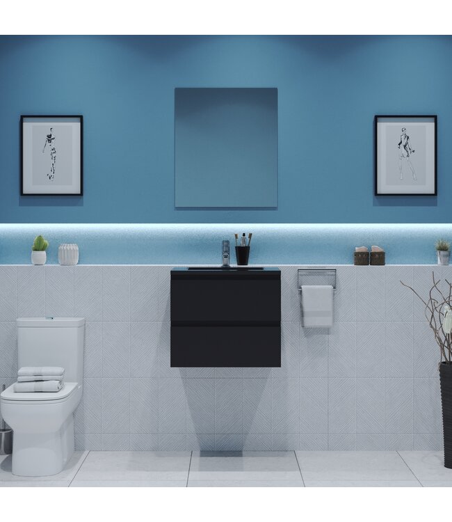 Gliss Project Badkamermeubel 60 cm Glans Antraciet met wastafel Glans Wit