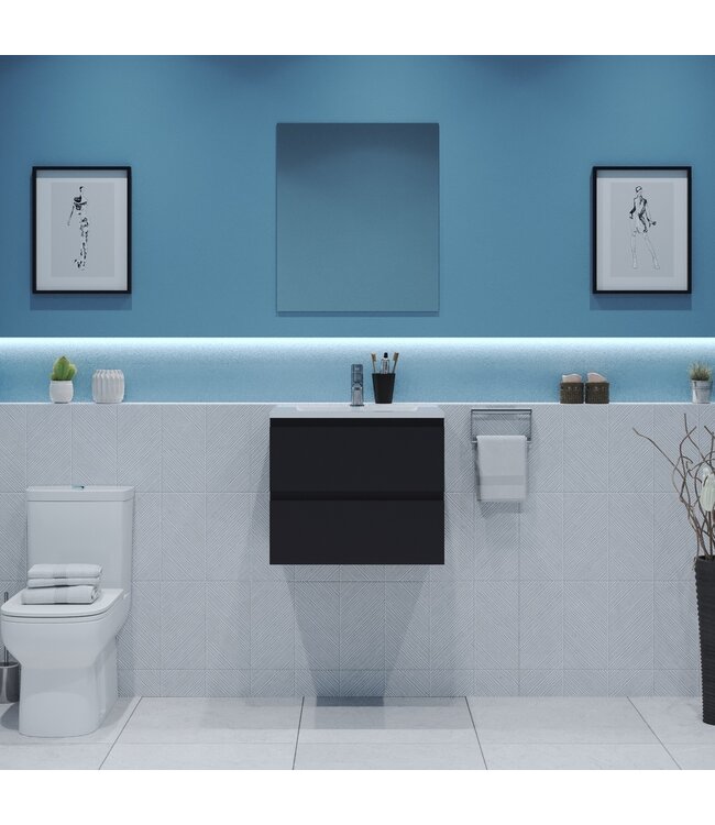 Gliss Project Badkamermeubel 60 cm Glans Antraciet met wastafel Glans Wit