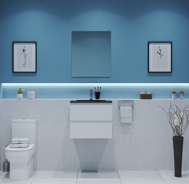 Gliss Project Badkamermeubel 60 cm Mat Wit met wastafel Glans Wit Gliss Project Badkamermeubel 60 cm Mat Wit met wastafel Glans Wit