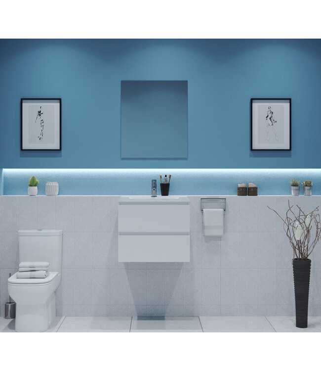 Gliss Project Badkamermeubel 60 cm Mat Wit met wastafel Glans Wit