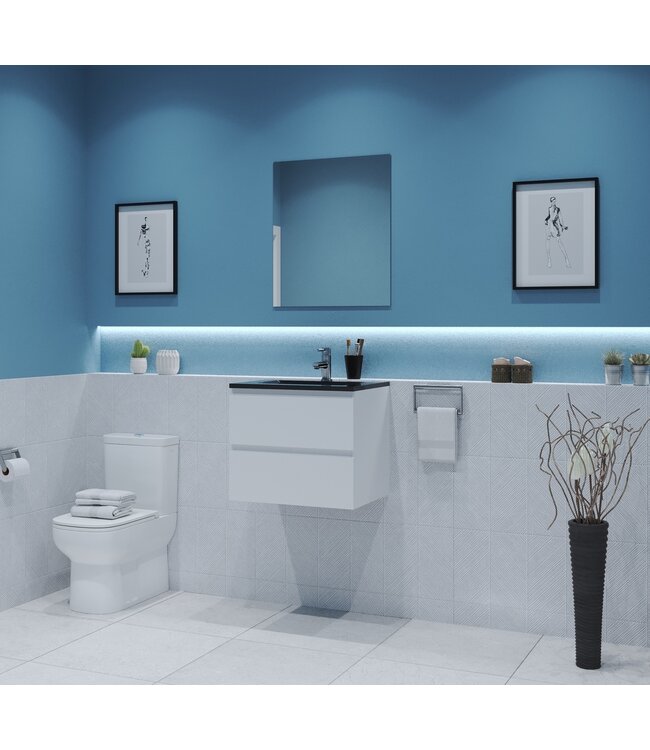 GLISS DESIGN Gliss Project Badkamermeubel 60 cm Mat Wit met wastafel Mat Wit