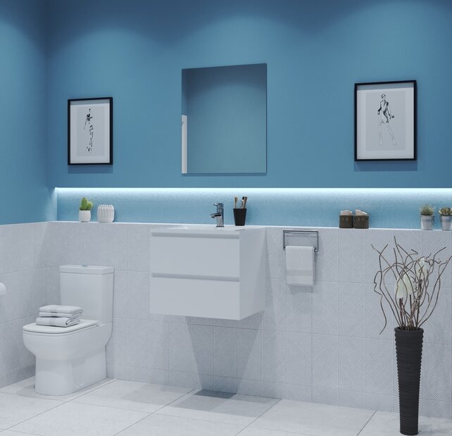 Gliss Project Badkamermeubel 60 cm Mat Wit met wastafel Mat Zwart