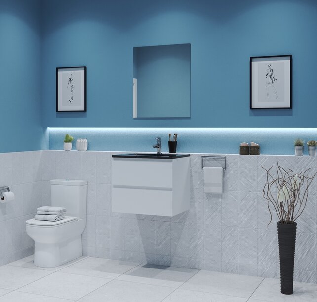 Gliss Project Badkamermeubel 60 cm Mat Wit met wastafel Mat Zwart