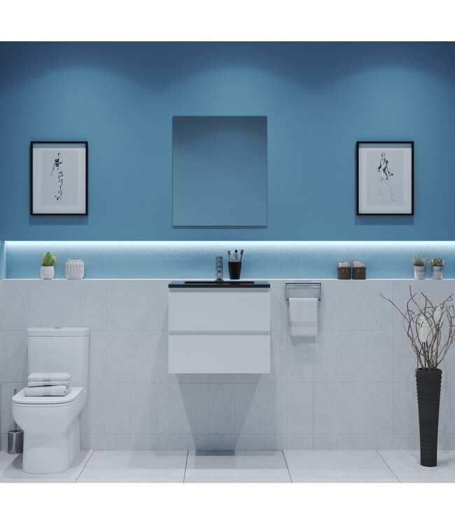 Gliss Project Badkamermeubel 60 cm Mat Wit met wastafel Mat Zwart