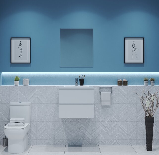 Gliss Project Badkamermeubel 60 cm Mat Wit met wastafel Mat Zwart