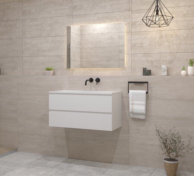 Gliss Project Badkamermeubel 80 cm Mat Wit met wastafel Mat Zwart Gliss Project Badkamermeubel 80 cm Mat Wit met wastafel Mat Zwart