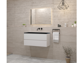 Gliss Project Badkamermeubel 80 cm Mat Wit met wastafel Mat Zwart