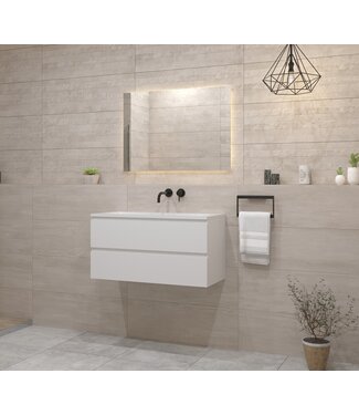 GLISS DESIGN Gliss Project Badkamermeubel 80 cm Mat Wit met wastafel Mat Wit