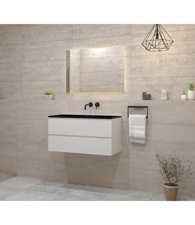 GLISS DESIGN Gliss Project Badkamermeubel 80 cm Mat Wit met wastafel Glans Wit