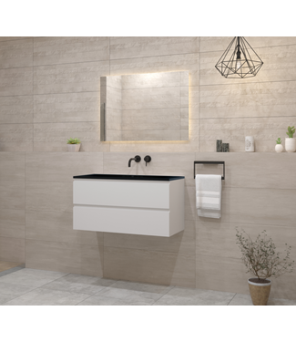 GLISS DESIGN Gliss Project Badkamermeubel 80 cm Glans Wit met wastafel Mat Zwart