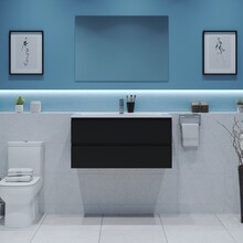 Gliss Project Badkamermeubel 80 cm Mat Zwart met wastafel Mat Wit