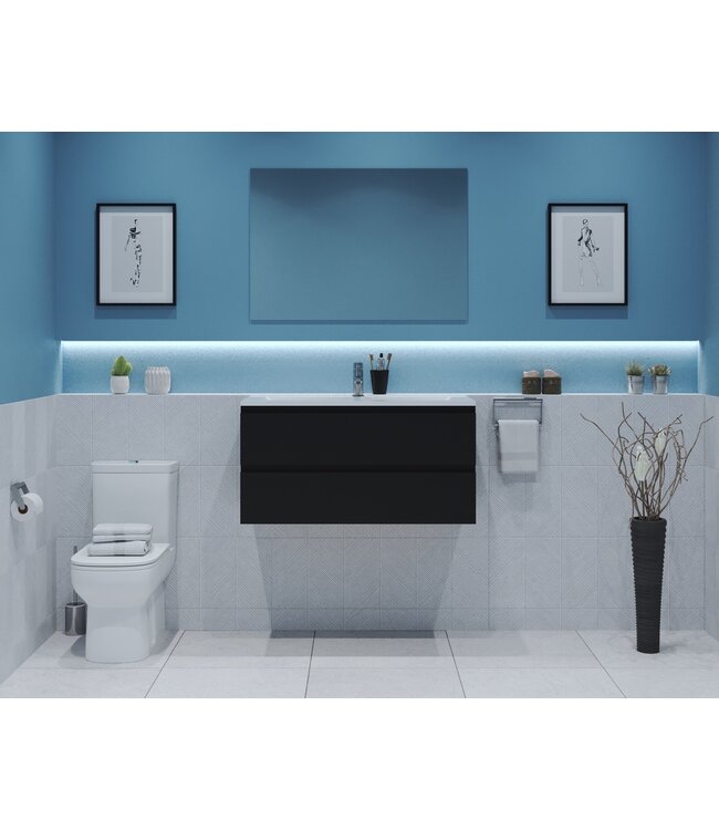 GLISS DESIGN Gliss Project Badkamermeubel 80 cm Mat Zwart met wastafel Mat Wit