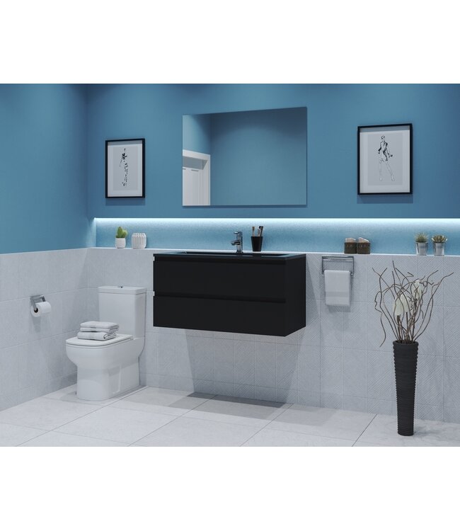 Gliss Project Badkamermeubel 80 cm Mat Zwart met wastafel Mat Wit