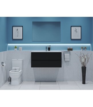 GLISS DESIGN Gliss Project Badkamermeubel 80 cm Mat Zwart met wastafel Glans Wit